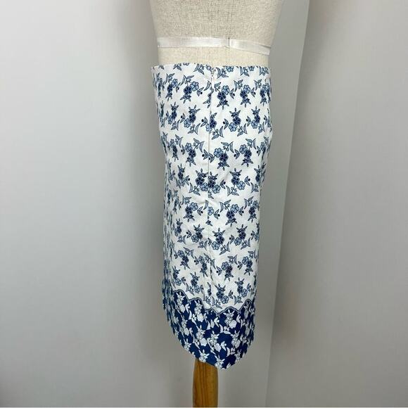 Loft Outlet White & Blue Short A-Line Side Zip Cotton Mini Skirt size 00P (82b) - Picture 3 of 5
